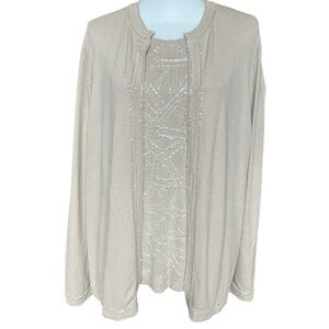 Bloomingdale’s TwinSet Women’s 2X Taupe Silk Sequins Dressy Shell Cardigan Set